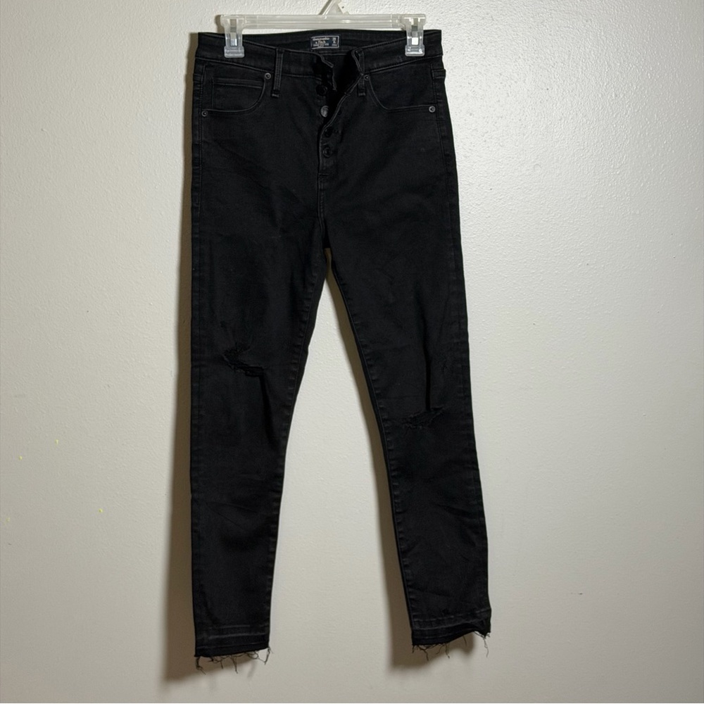 Abercrombie & Fitch Women Black Simone High Rise Ankle Distressed Jeans size‎ 6R